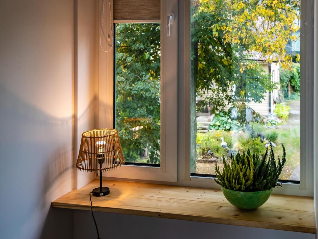 Zahrada ubytování Vakaras cozy apartment in the guest house with the terrace and the stunning view to the river side