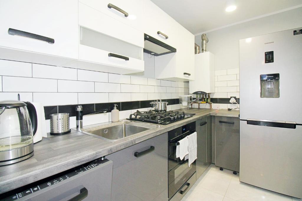 Kuchyň nebo kuchyňský kout v ubytování Apartament Dzikowiec