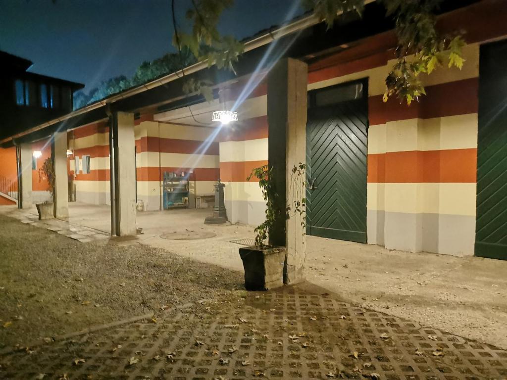 um edifício com uma planta de vasos em frente em Tommy Vitello camere em Cassano Magnago