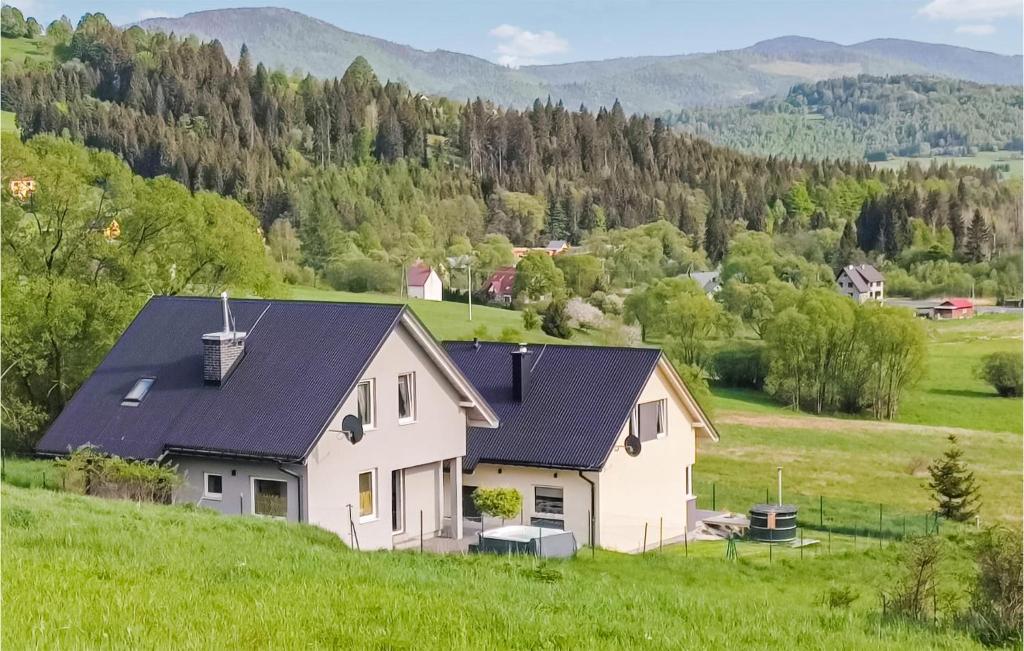 ライツァにあるBeautiful Home In Rajcza With Kitchenetteの緑地黒屋根白屋