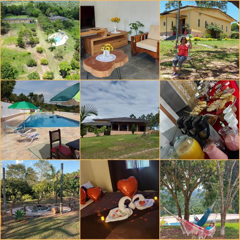 un collage de fotos con piscina y casas en Recanto Varandas Guararema, en Guararema