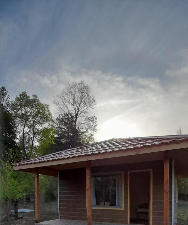 a house with a roof on top of it at José María in Melipeuco