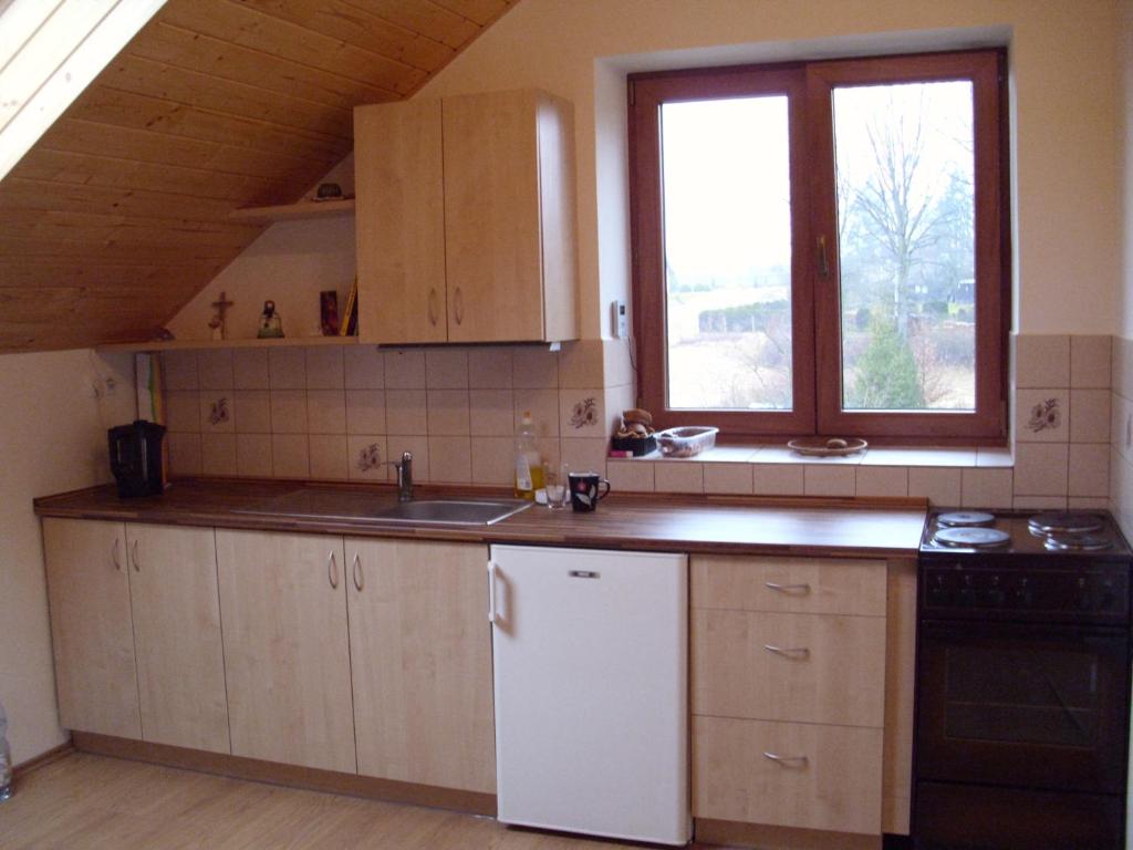 Kuchyň nebo kuchyňský kout v ubytování Apartmány nad Otavou