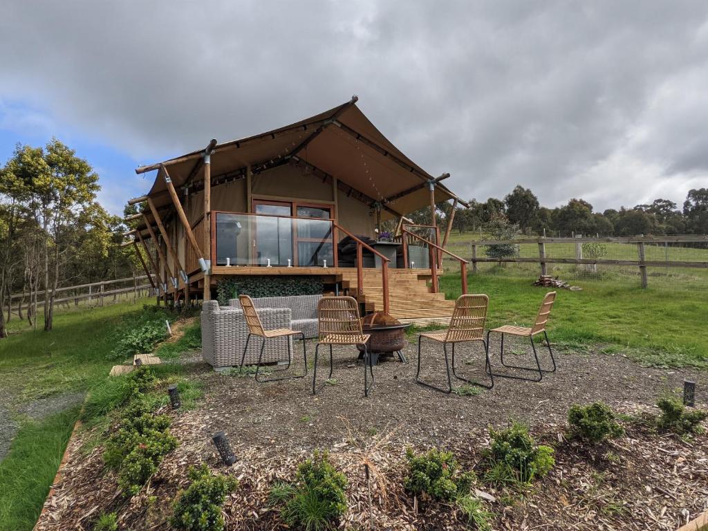 a house with a group of chairs in front of it at Maple Park in Kilmore East