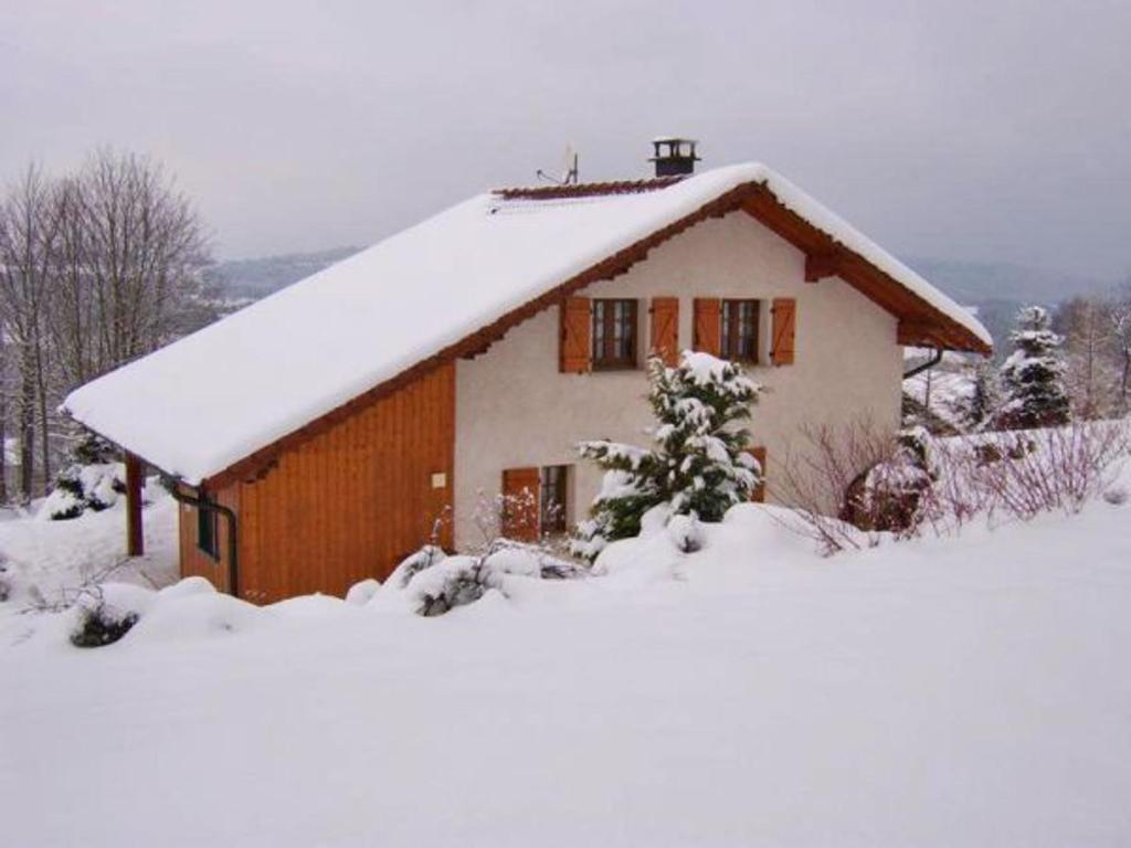 a house with a snow covered roof in the snow at Gîte Anould, 4 pièces, 6 personnes - FR-1-589-2 in Anould