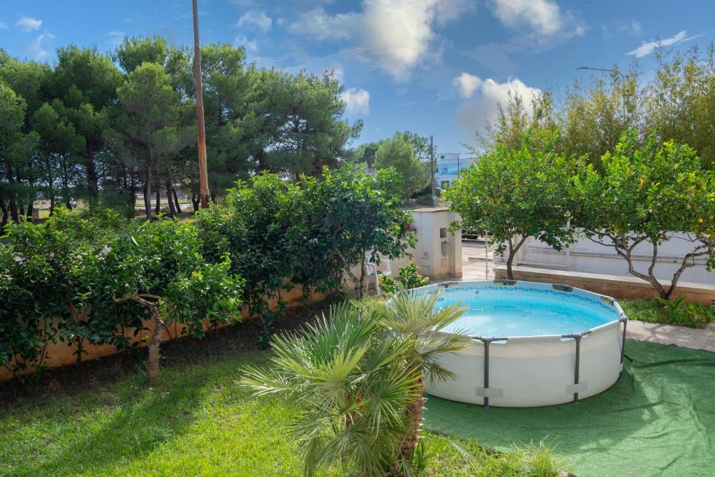 ein großer Pool in einem Garten mit Bäumen in der Unterkunft CASA DE ANDRE' in Montesano Salentino