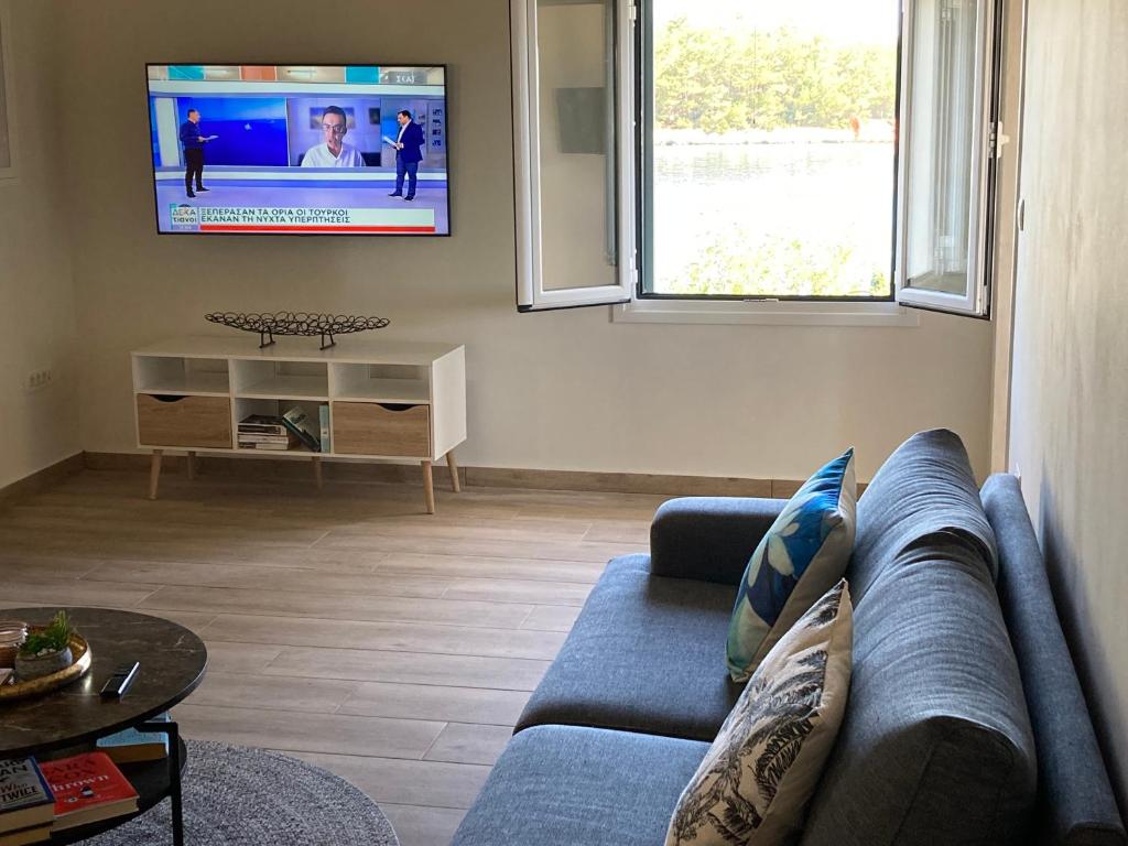 TV a/nebo společenská místnost v ubytování Fiskardo Beach House