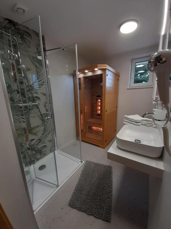 Koupelna v ubytování Willa Rosa-apartamenty z prywatną sauną