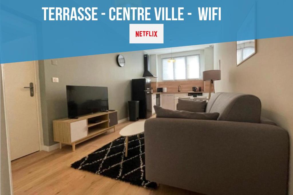 Χώρος καθιστικού στο Centre Ville Superbe T2 Neuf Wifi Terrasse Netflix