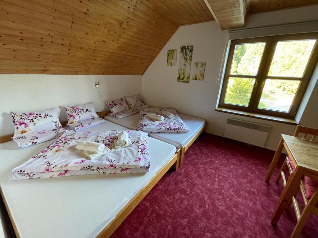 Postel nebo postele na pokoji v ubytování Chata Boubín