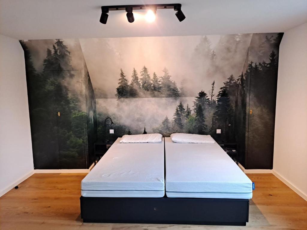 2 camas en una habitación con un cuadro en la pared en Meine HarzZeit, en Goslar