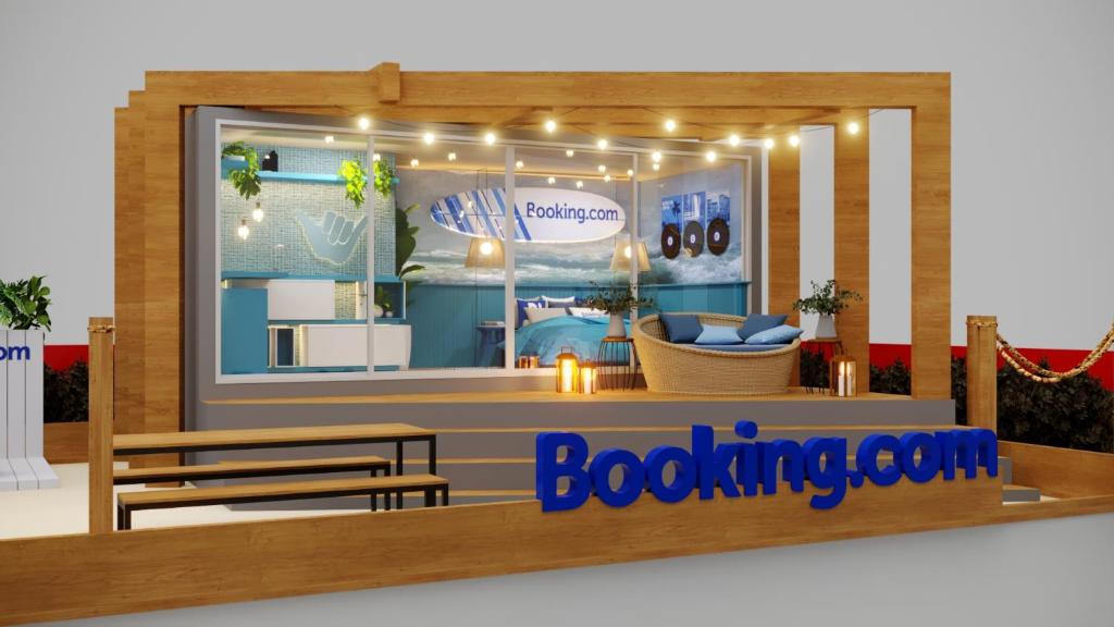 uma representação de uma sala de apostas com um banco em Bangalô Praia Booking em São Paulo