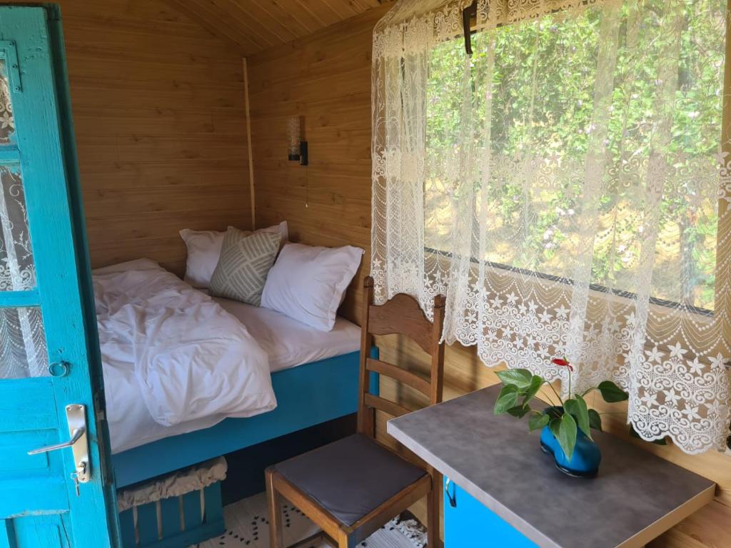 um quarto com uma cama e uma janela em Poiana Stelelor 