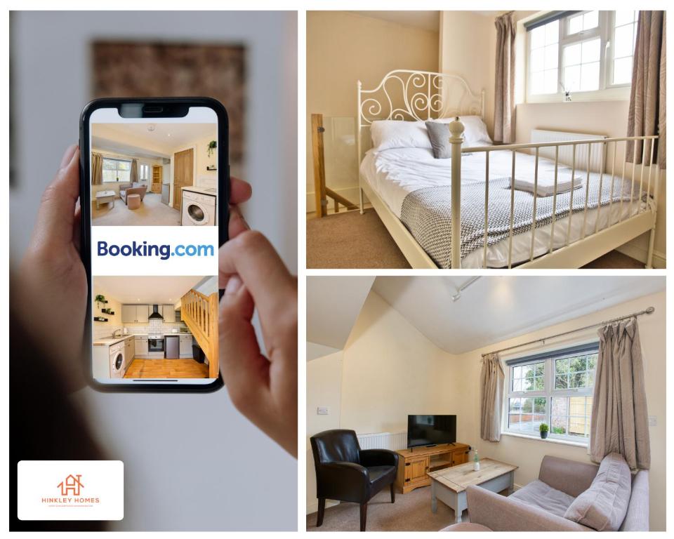 a person taking a picture of a bedroom and a living room at Centrally Tucked Away Private 4bed - Free parking! By Hinkley Homes Short Lets & Serviced Accommodation in Bridgwater