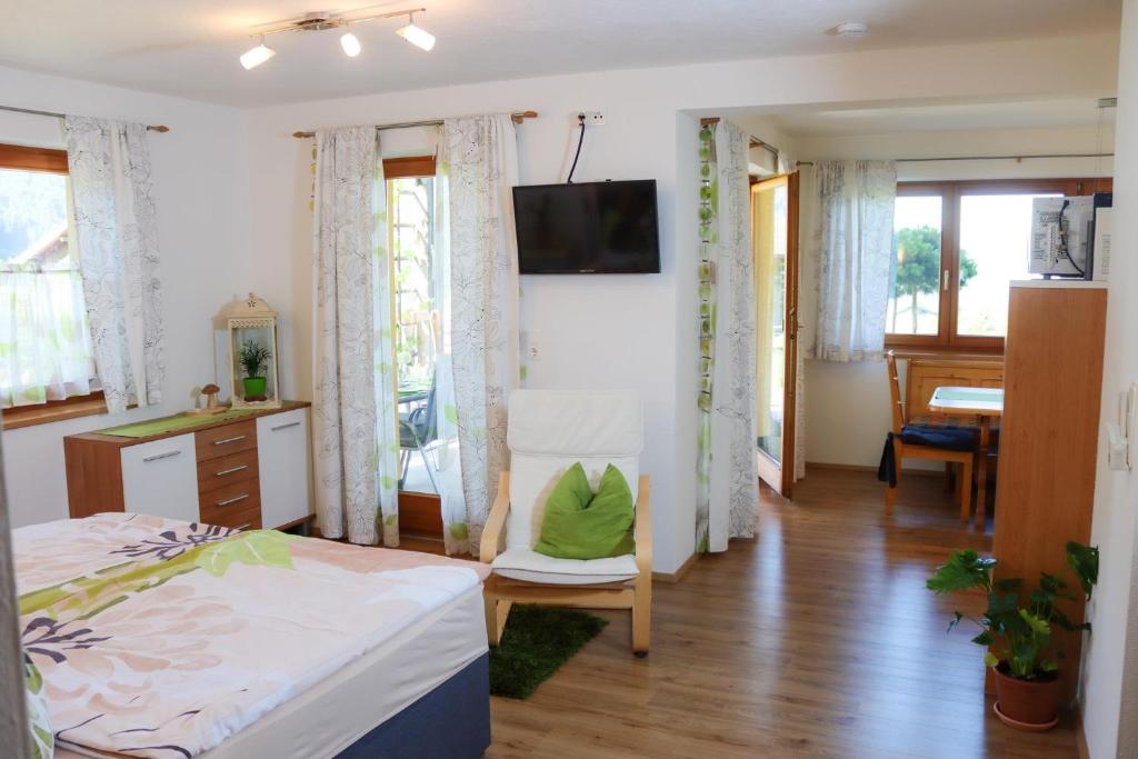 TV a/nebo společenská místnost v ubytování Ferienwohnung Weitblick