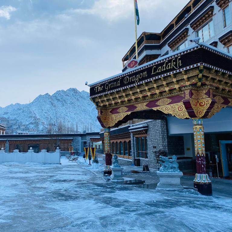 a building with a sign that reads the central academy leadership at The Grand Dragon Ladakh in Leh
