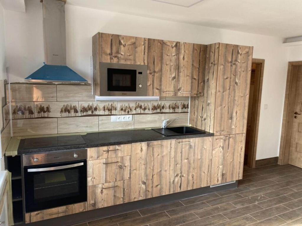 Kuchyň nebo kuchyňský kout v ubytování Apartmány u Dlouhána