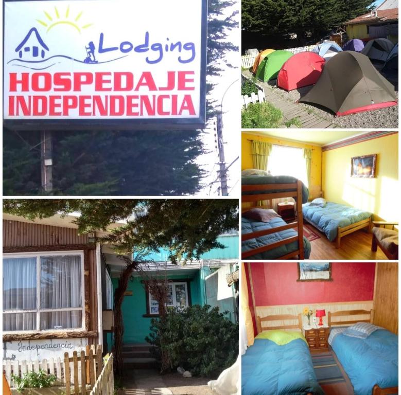 uma colagem de fotos de uma casa webpagealdealdealde em Hospedaje Independencia y camping em Punta Arenas