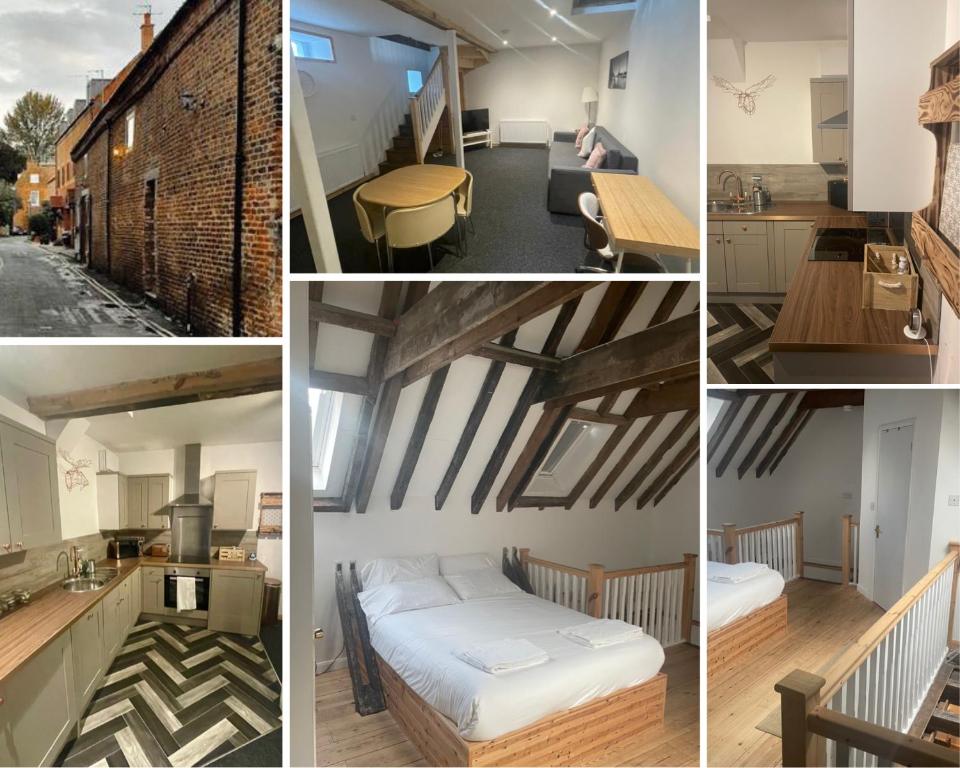 een collage van vier foto's van een kamer bij Loaf 2 at The Old Granary Converted Town Centre Barn in Beverley