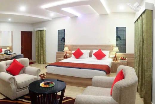 Habitación de hotel con 1 cama y 2 sillas en WildZone, en Anachal