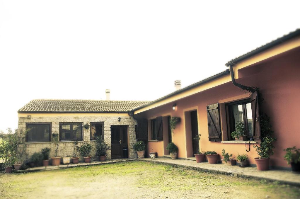 a house with potted plants in front of it at Agriturismo Spinalva in Perfugas