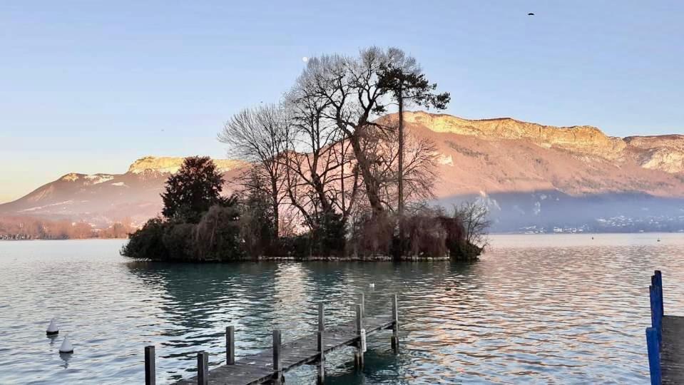 eine kleine Insel inmitten eines Wasserkörpers in der Unterkunft Appart Cosy proche du lac avec terrasse in Annecy