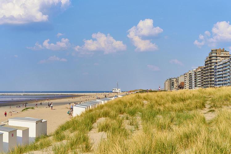 a view of a beach with people and buildings at House Kimberly 194, bus 102 in Nieuwpoort
