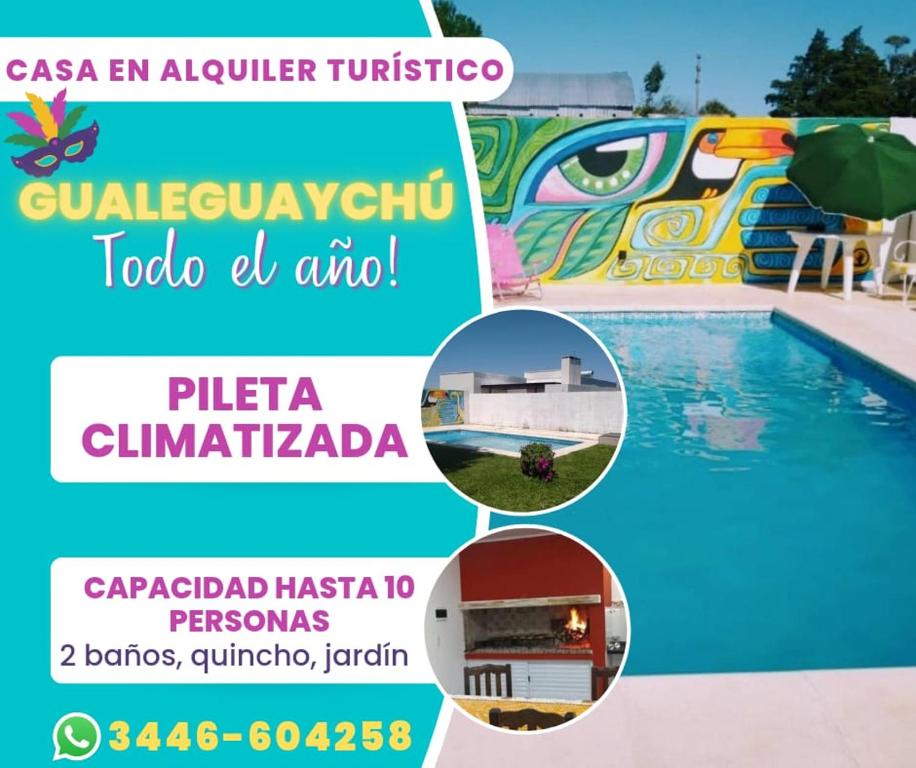 un collage de fotos de una piscina con un collage de fotos en Casa En Gualeguaychu en Gualeguaychú