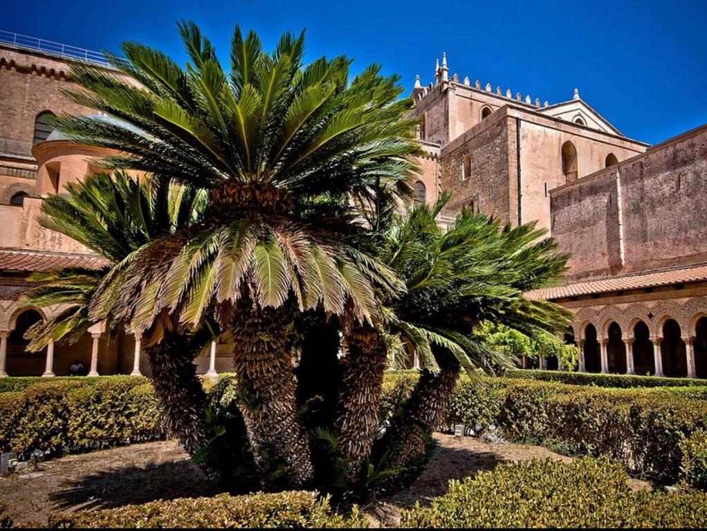 a group of palm trees in front of a building at AR Palace Hotel - Palermo in Isola delle Femmine