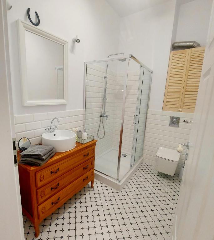 Kúpeľňa v ubytovaní Apartament w kamienicy w sercu miasta Szczecin Wały Chrobrego