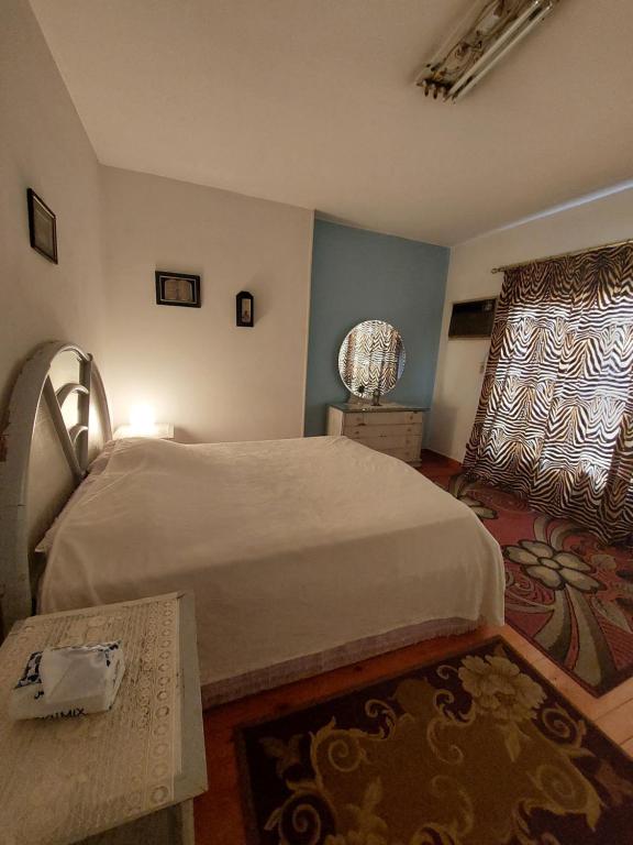 Un dormitorio con una cama grande y una ventana en 1 bedroom apartment in the heart of Cairo , just 15 minutes from the airport, en El Cairo