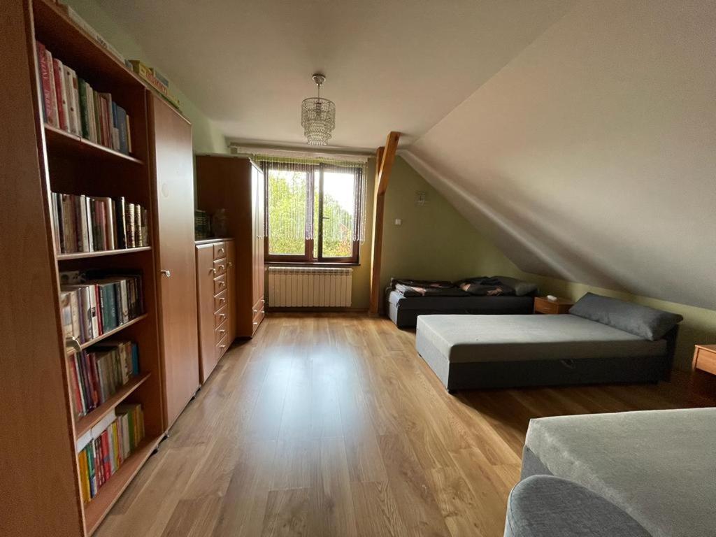 Camera mansardata con letto e libreria. di Na polskiej wsi a Przewóz