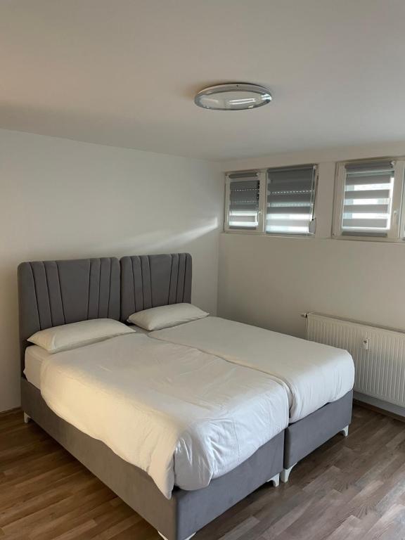 een bed in een slaapkamer met 2 kussens erop bij Erbacher Wohnung in Erbach