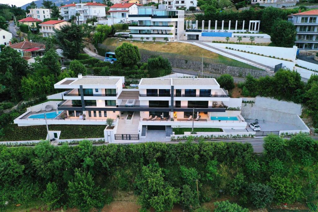 an aerial view of a house in a city at Villa Bella Vista 2 in Ičići