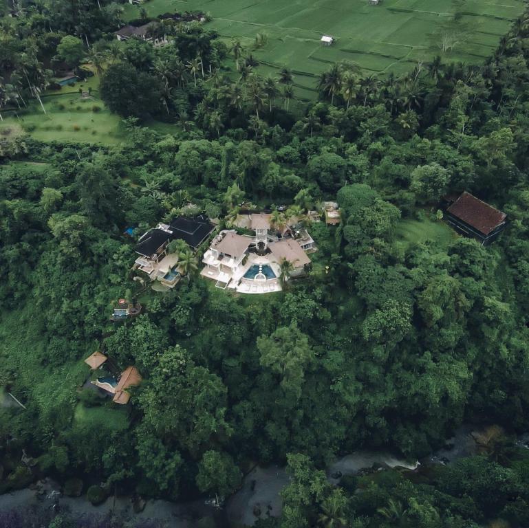 an overhead view of a house in the forest at Villa Cella Bella Ubud in Ubud