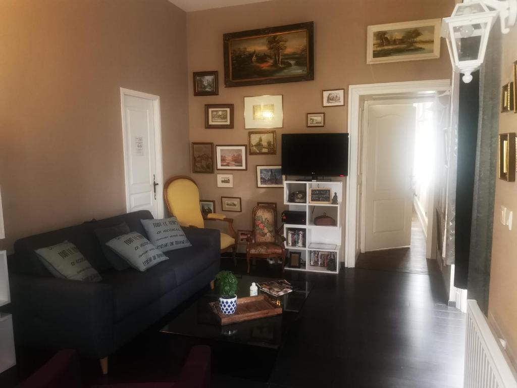 a living room with a couch and a tv at Appartement Mayolles in Épinal