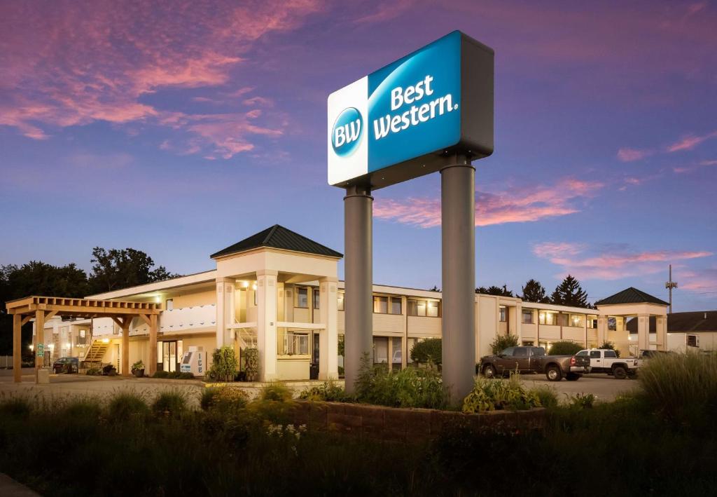 a best western sign in front of a building at Best Western Inn in Goshen