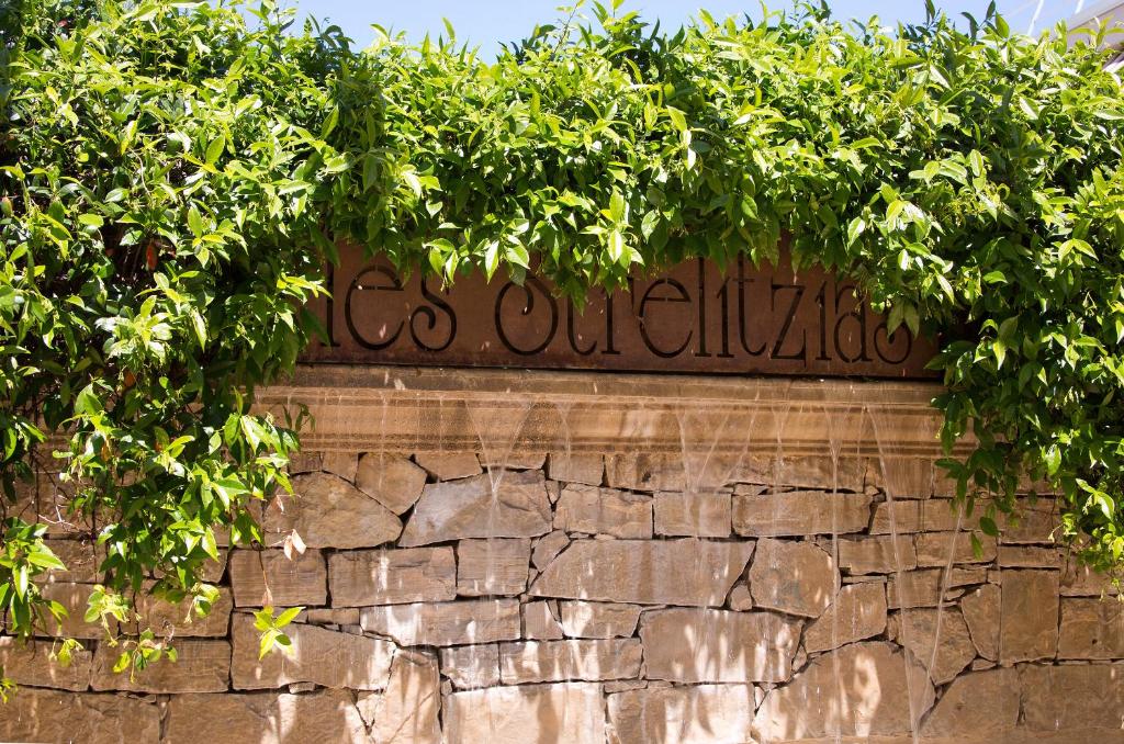 una pared de piedra con plantas verdes encima en The Originals Résidence, Les Strélitzias, en Juan-les-Pins