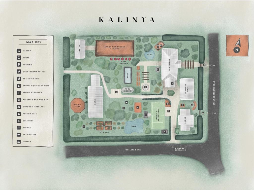 een tekening van een plan van een gebouw bij Kalinya Estate Platinum- Homestead, Lodge & Barn- up to 34 guests in Bargo
