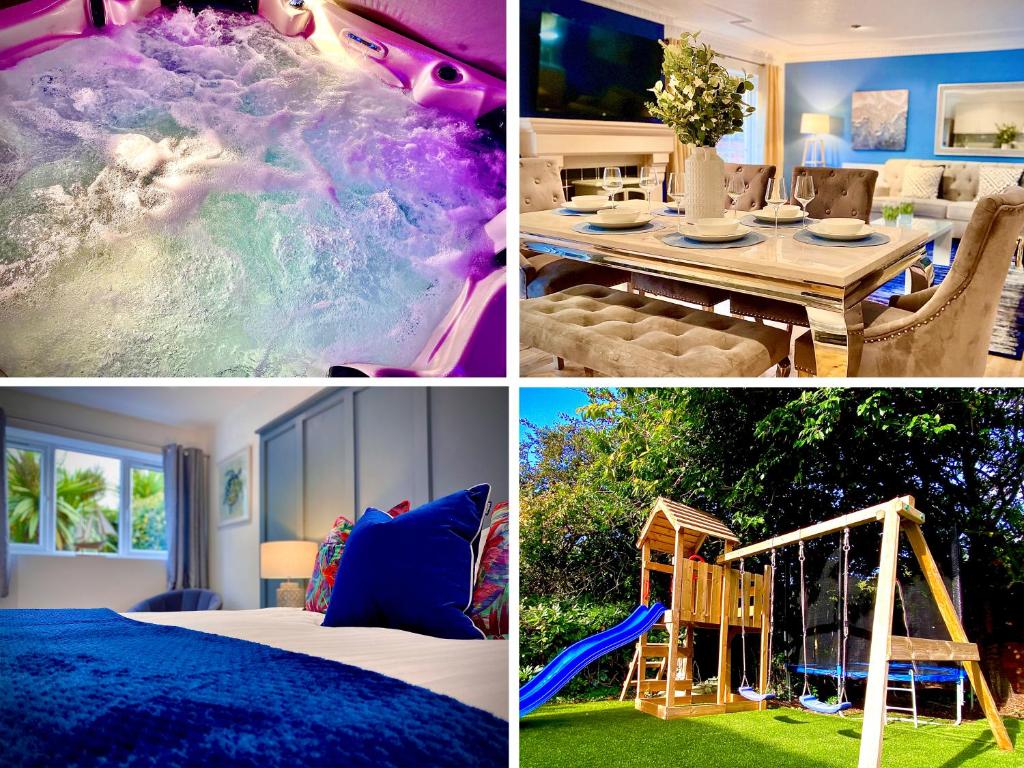 a collage of pictures of a house with a play room at Beautiful Hot Tub Suite in Lytham St Annes in Lytham St Annes