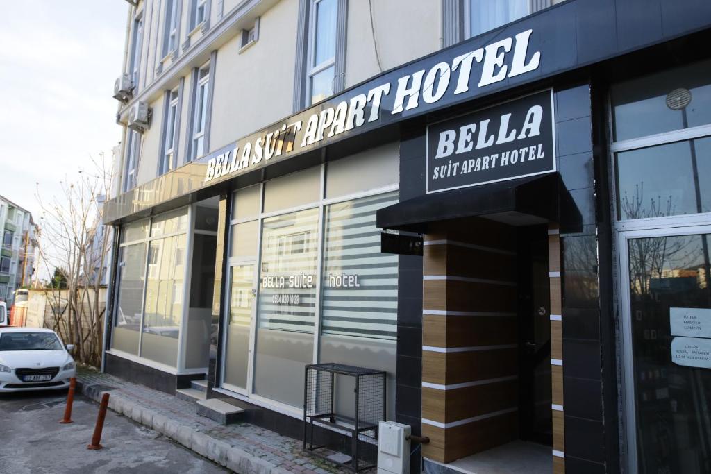 a store front of a building with a sign on it at Sun Bella Konaklama in Kırklareli