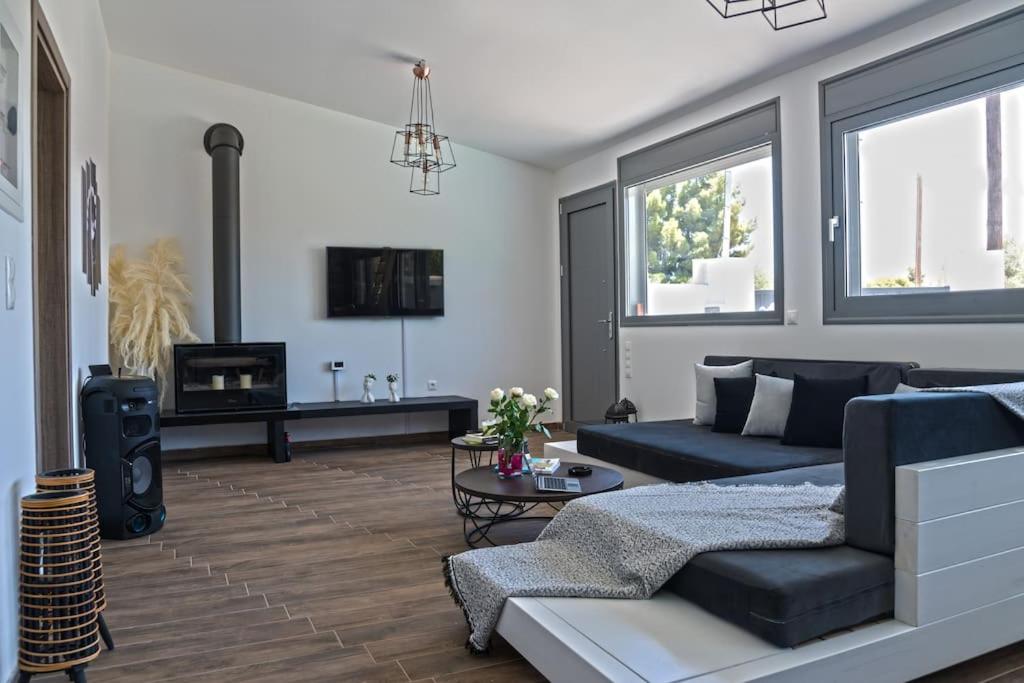 Televízia a/alebo spoločenská miestnosť v ubytovaní Thermis Luxury Villa, Loutraki