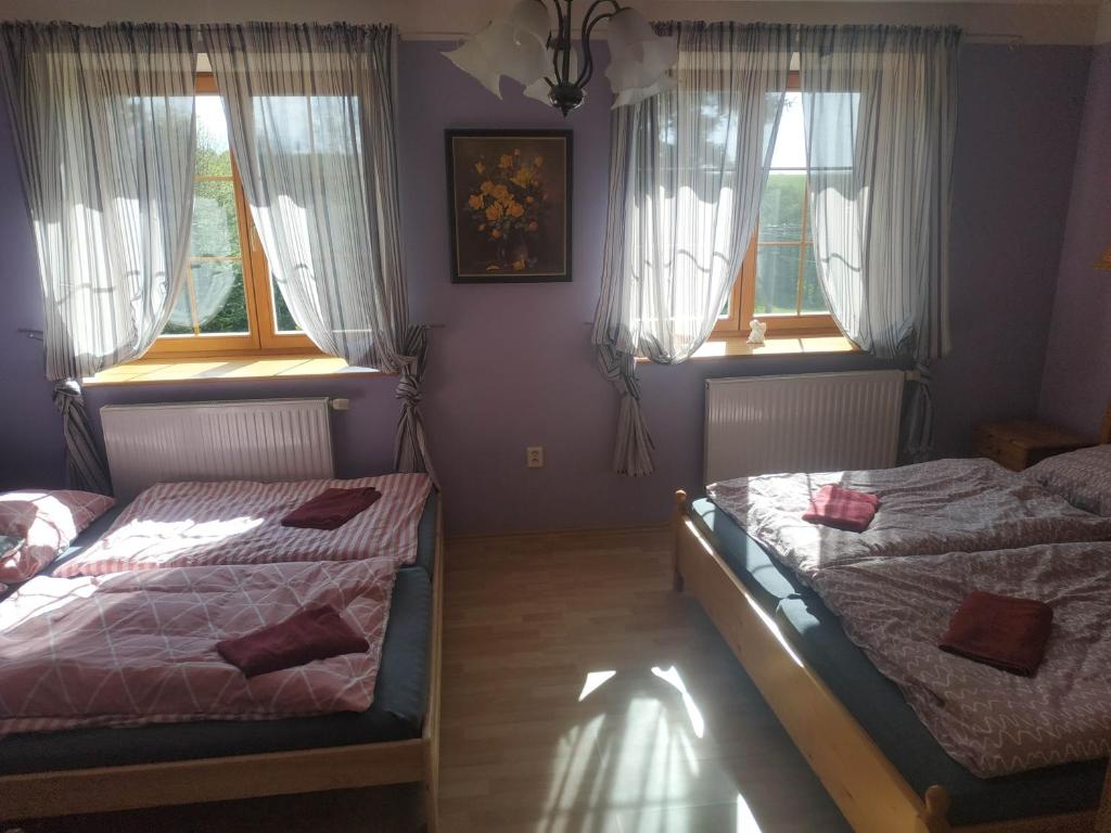 Postel nebo postele na pokoji v ubytování Chalupa NA ZEMI 211, Andělská Hora