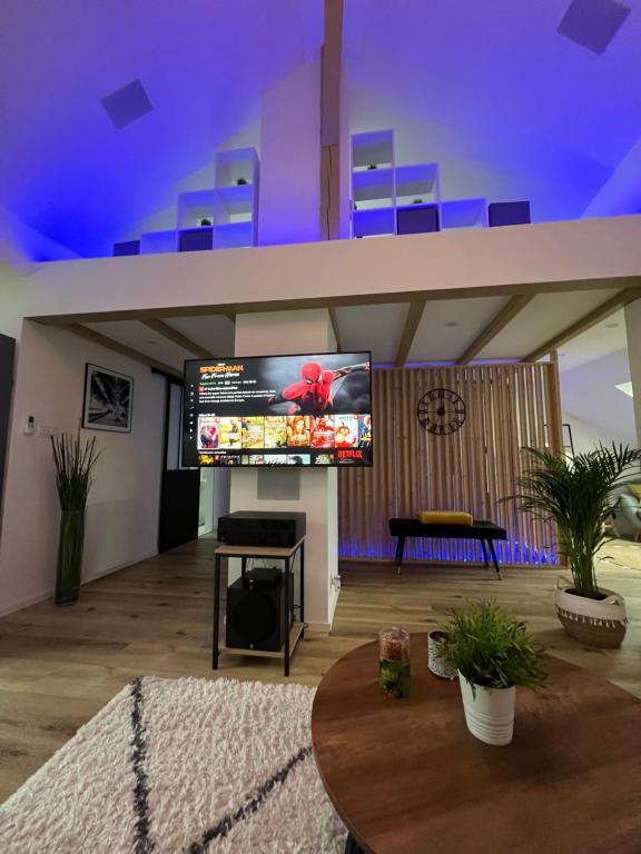 Televízia a/alebo spoločenská miestnosť v ubytovaní Loft ravissant avec parking gratuit