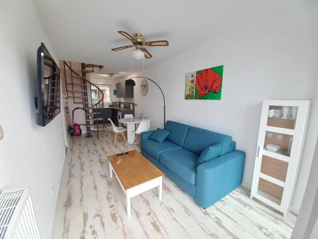 Televízia a/alebo spoločenská miestnosť v ubytovaní Duplex du Bois d'Amour