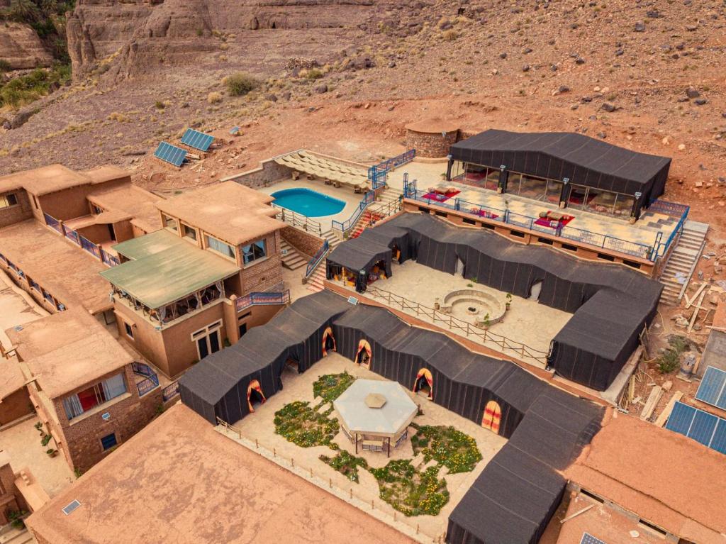 an aerial view of a house in the desert at Ouednoujoum Ecolodge & Spa in Ouarzazate