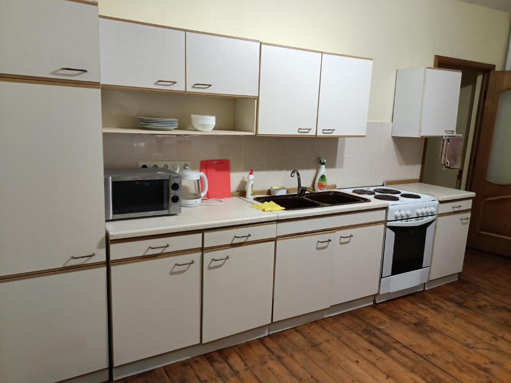 Kuchyň nebo kuchyňský kout v ubytování Krone Hostel
