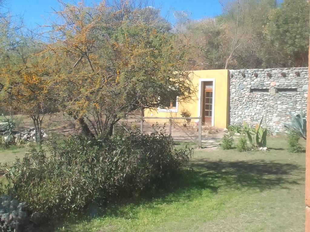 a house with a stone wall and a tree at Chañares in San Javier