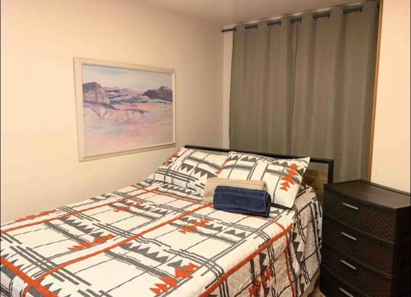 ein Schlafzimmer mit einem Bett und einer Kommode in der Unterkunft Homestead harmony room with private entrance in Hemet
