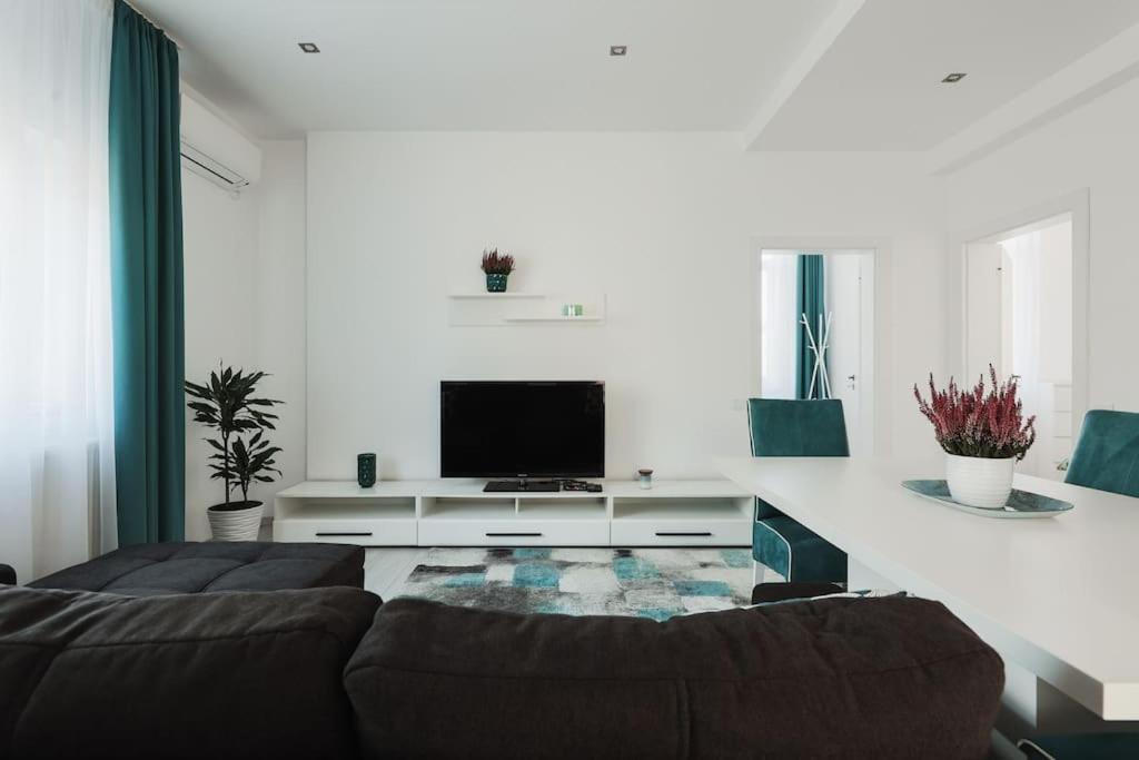 a living room with a couch and a flat screen tv at Ambassador Apartment in Baia Mare